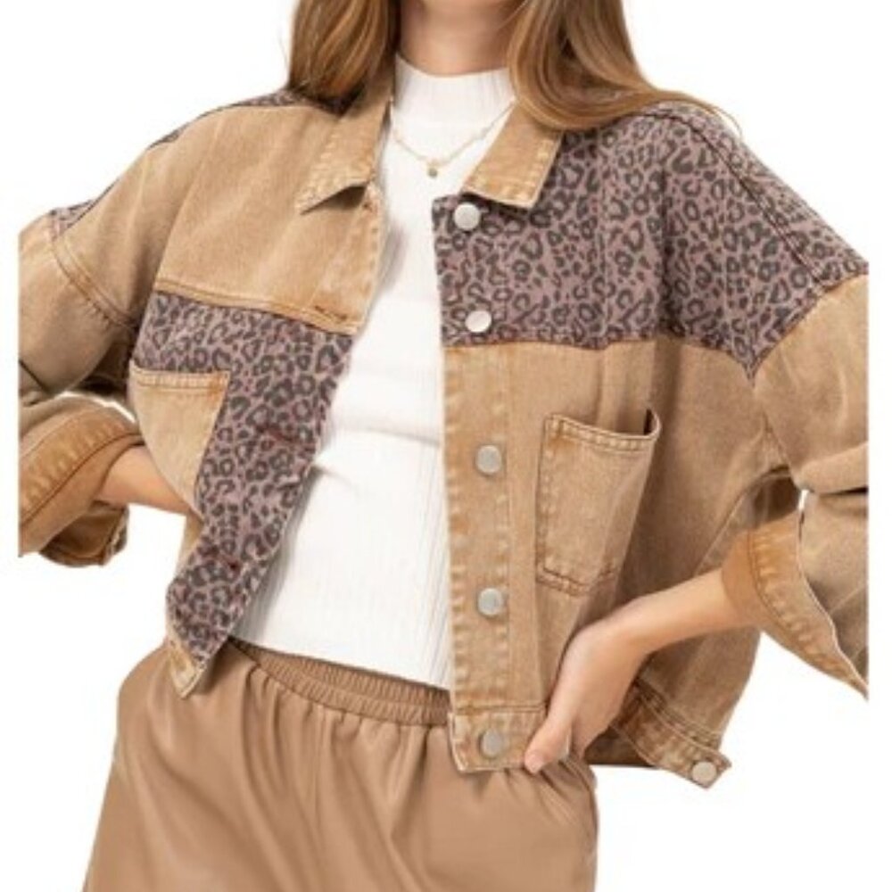 Hyfve Boutique Denim Patchwork Jacket. Cheetah/Le… - image 1